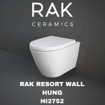 RAK -RESORT RIMLESS WALL HUNG WATER CLOSET (P-TRAP) (52CM) + RESORT UREA QUICK RELEASE SOFT CLOSE S/C